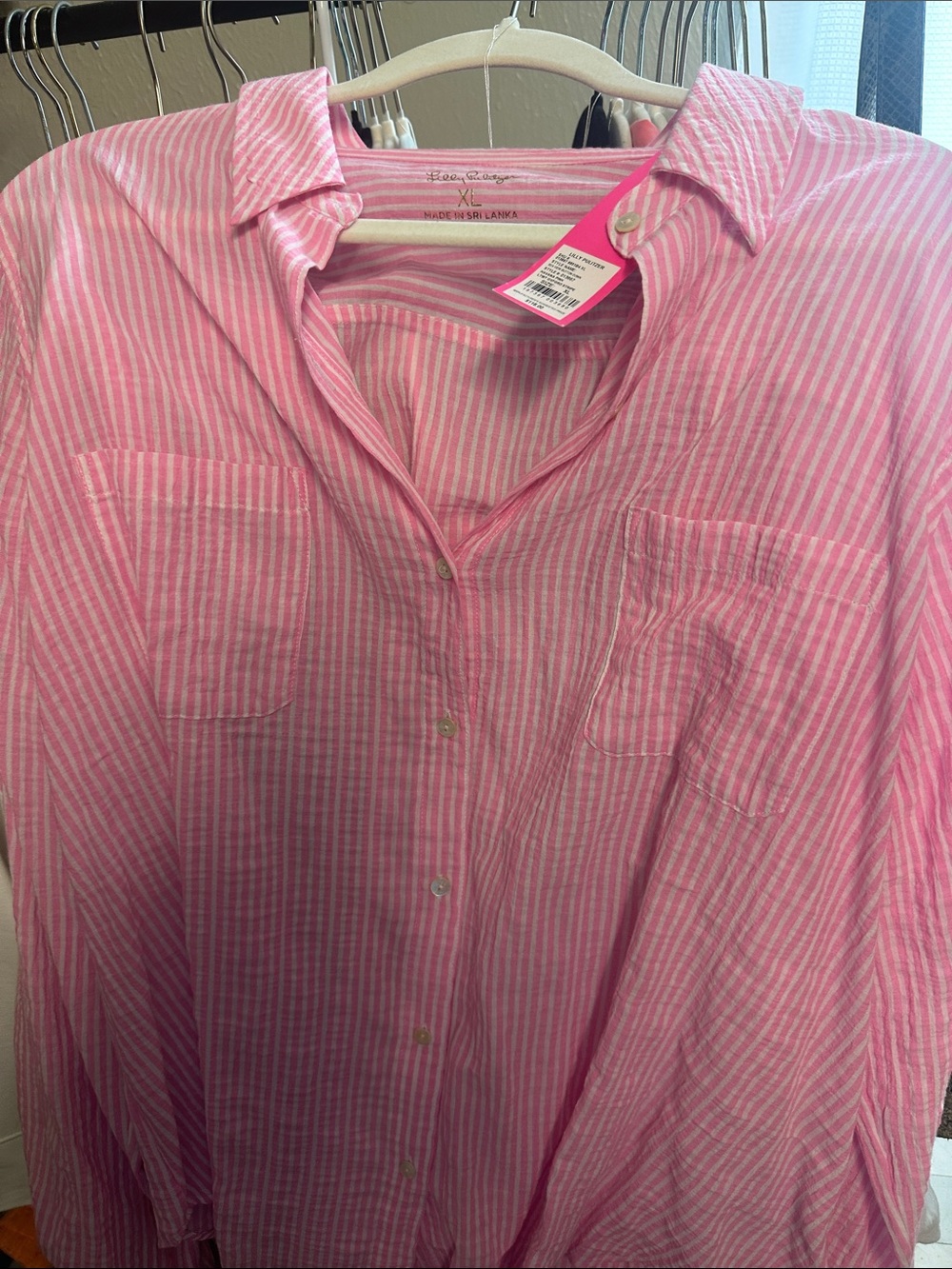 Lilly Pulitzer Pink and White Striped Button-Up Blouse